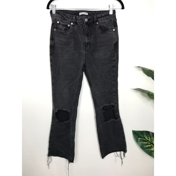 Avec Les Filles High Waisted Mom Jeans Distressed Raw Hem Black 27 Capsule - Picture 1 of 9